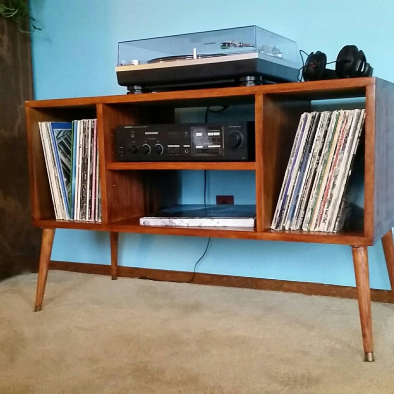 Mid-Century Media Console with Record Player Storage