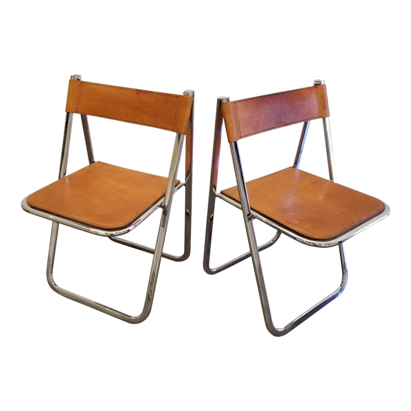 Mid-Century Modern Chrome and Leather Folding Chairs
