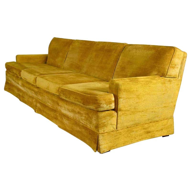 Mid-Century Modern Gold Velvet Lawson Style Sofa