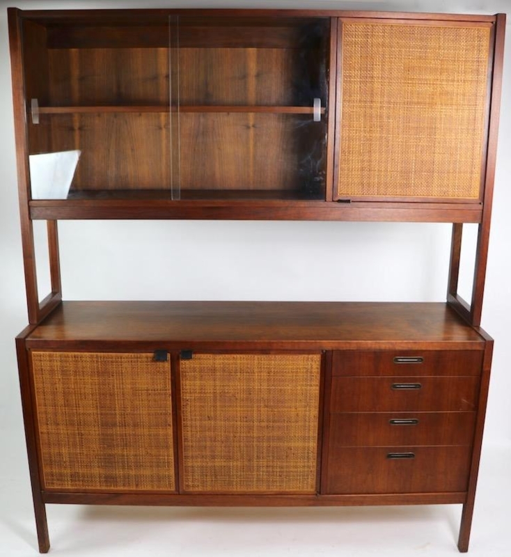 Mid Century Modern Hutch Credenza with Woven Cane Doors