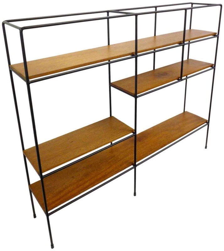 Mid-Century Modern Iron and Wood Shelving Unit