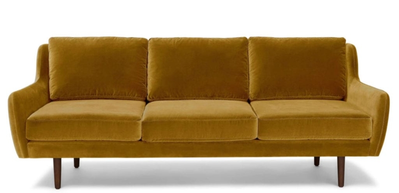 Mid-Century Modern Mustard Velvet Sofa