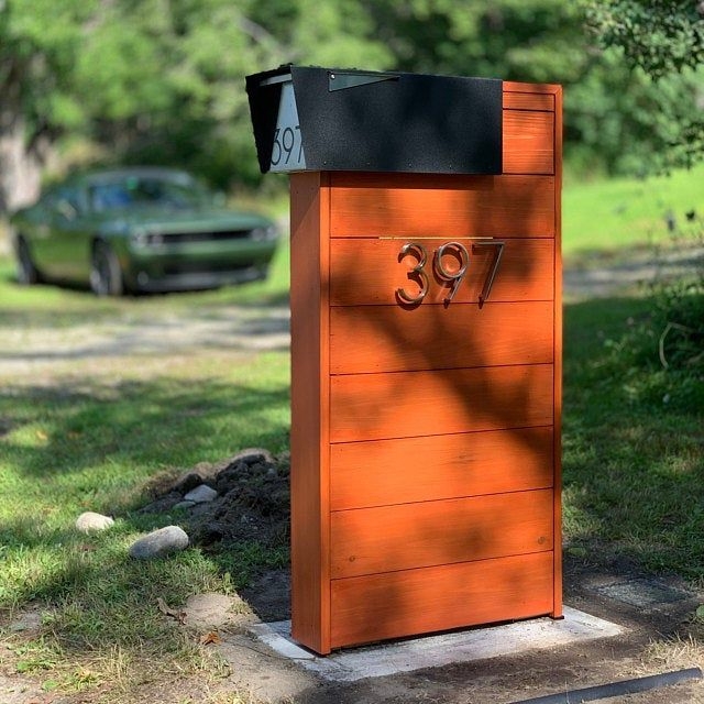 Mid Century Modern Orange Wooden Mailbox Design