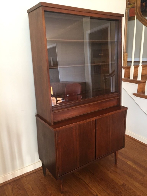 Mid Century Modern Petite Walnut China Cabinet