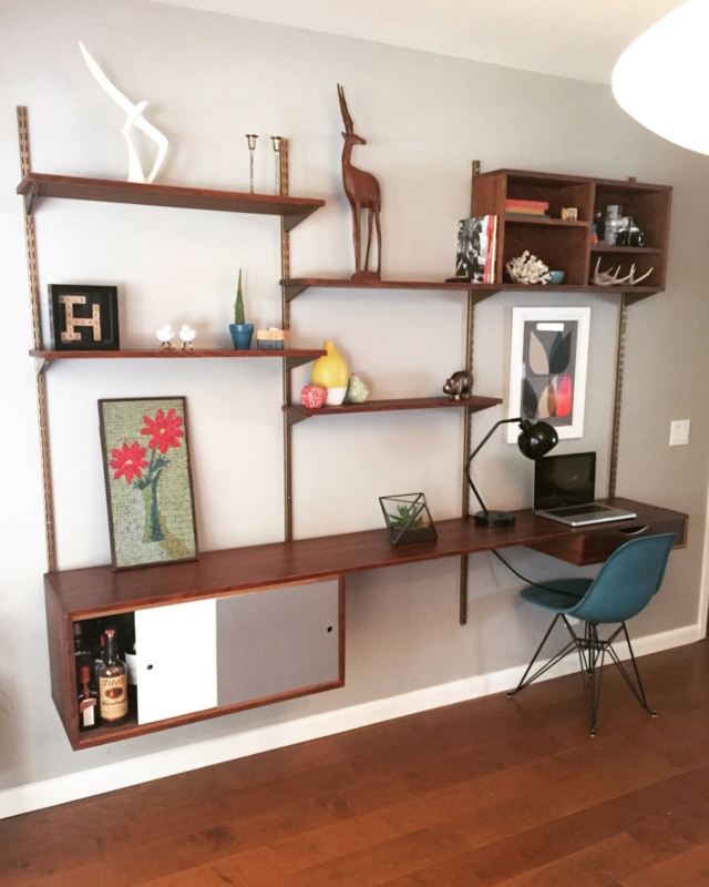 Mid Century Modern Wall-Mounted Desk with Shelving