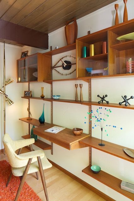 Mid-Century Modern Wall-Mounted Shelving Desk