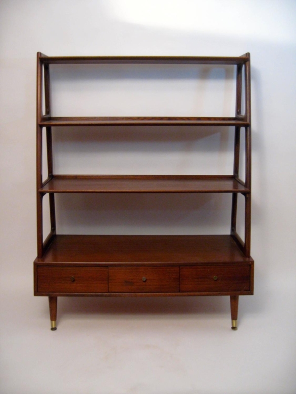 Mid Century Modern Walnut and Oak Open Shelving Unit