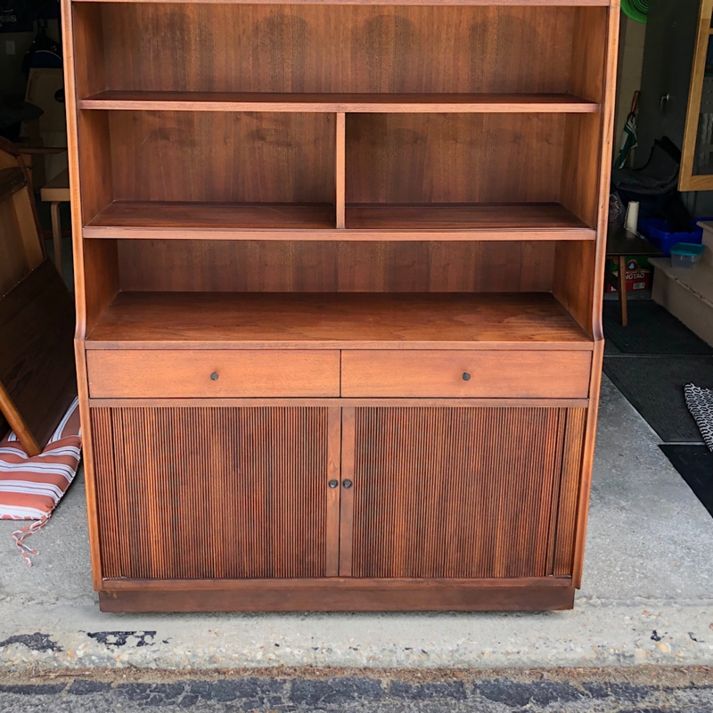 Mid Century Modern Walnut Hutch with Sliding Tambour Doors
