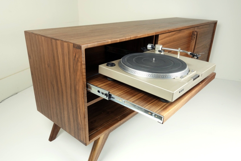 Mid-Century Modern Walnut Record Player Console