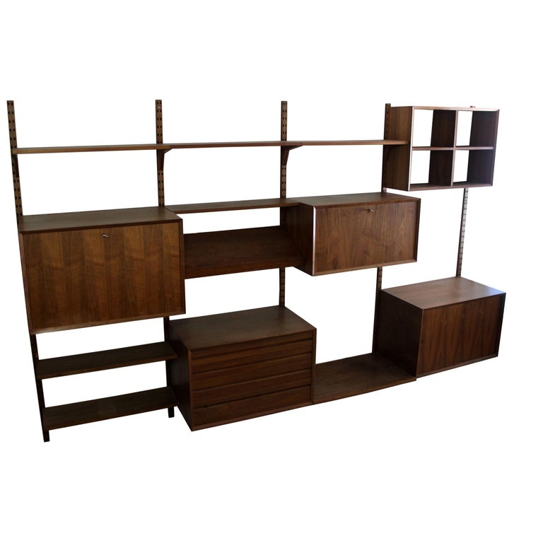 Mid-Century Modern Walnut Wall Mounted Shelving Unit
