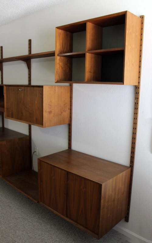 Mid-Century Modern Walnut Wall-Mounted Shelving Unit