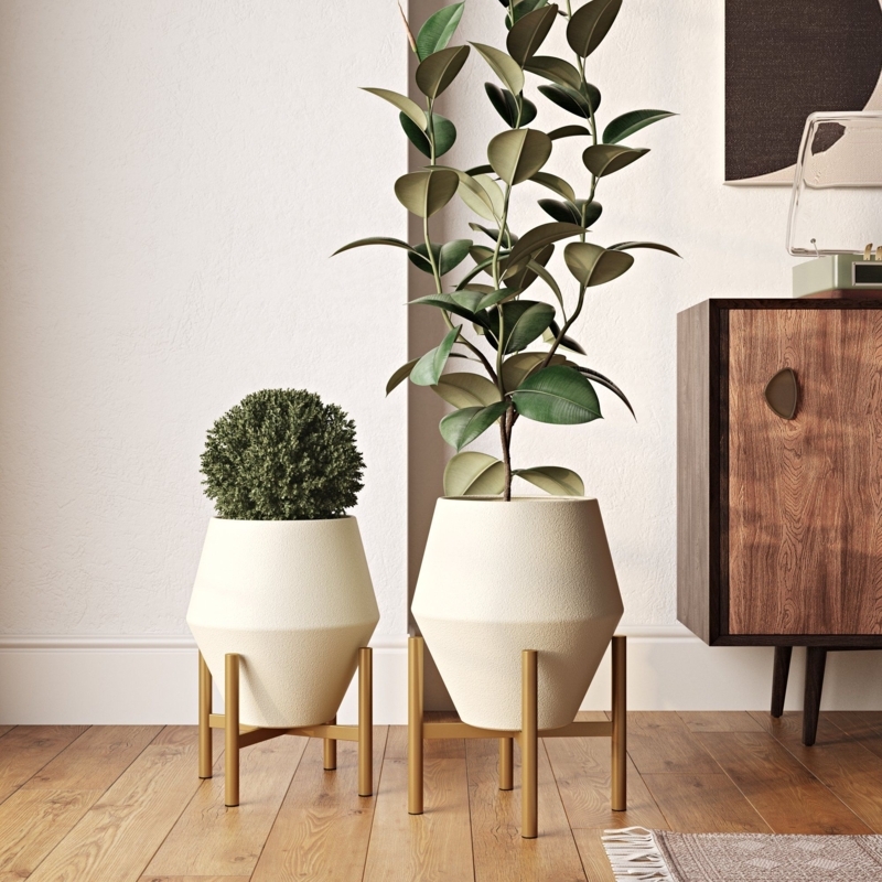 Mid Century Modern White and Gold Planters Set