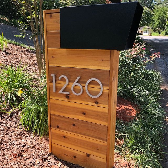 Mid Century Modern Wooden House Number Mailbox