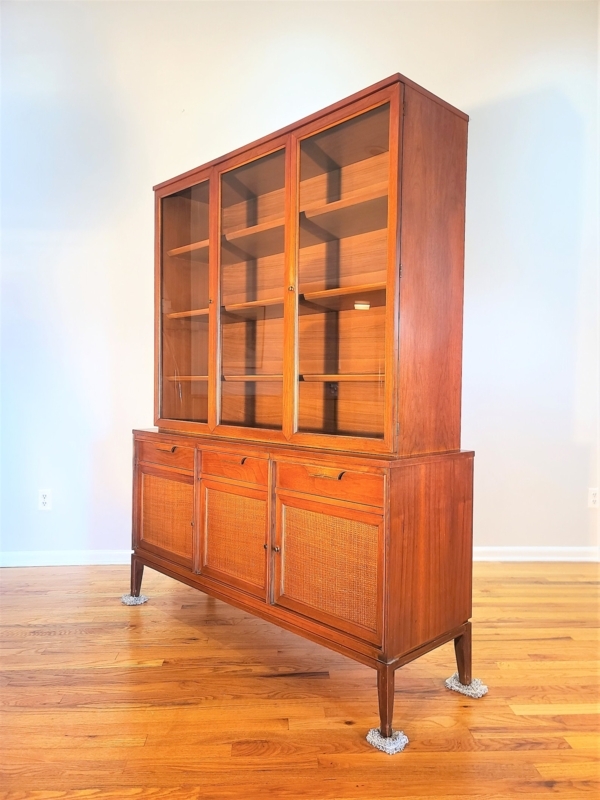 Mid Century Modern Wooden Hutch with Glass Doors