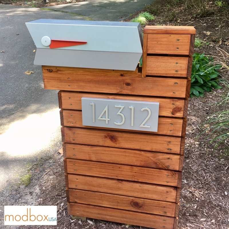 Mid Century Modern Wooden Mailbox with House Numbers