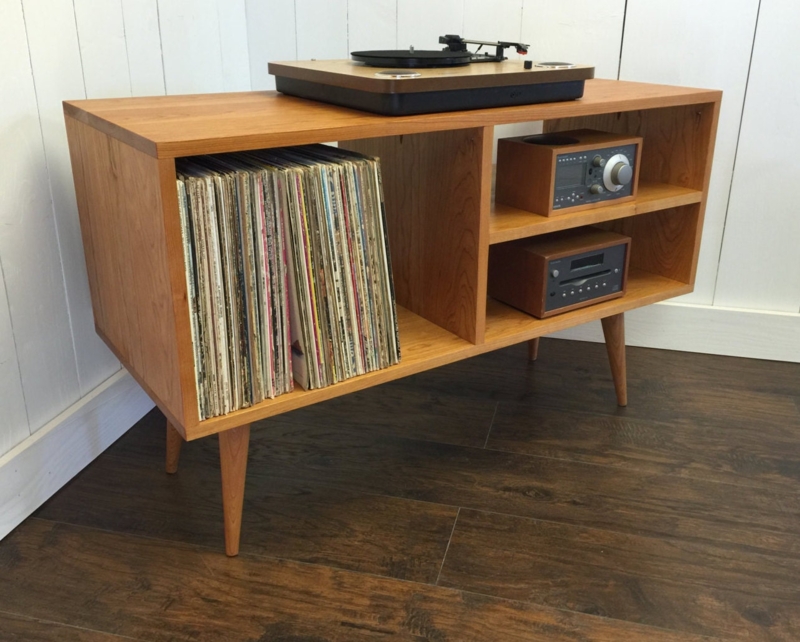Mid Century Modern Wooden Record Player Console