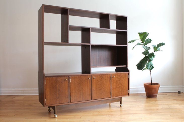 Mid Century Modern Wooden Shelving Room Divider
