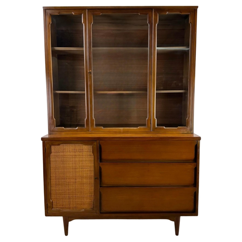 Mid-Century Modern Wooden Sideboard with Glass Cabinet