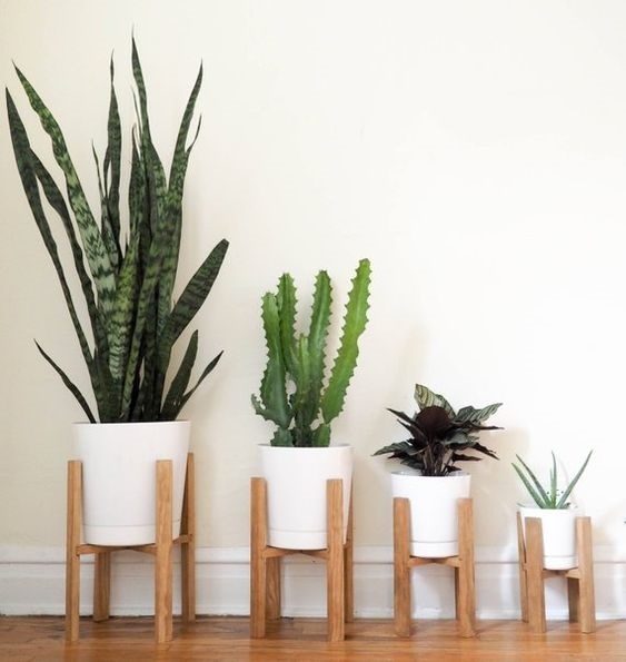 Mid Century Modern Wooden Stand Planters