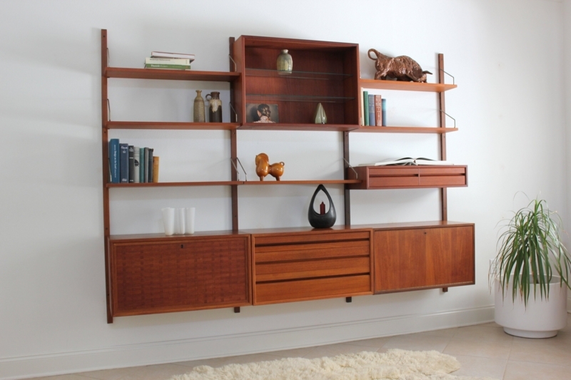 Mid Century Teak Modular Wall Shelving Unit Design