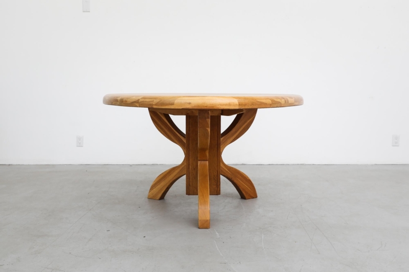 Mid-Century Triangular Golden Oak Dining or Center Table with Thick ...