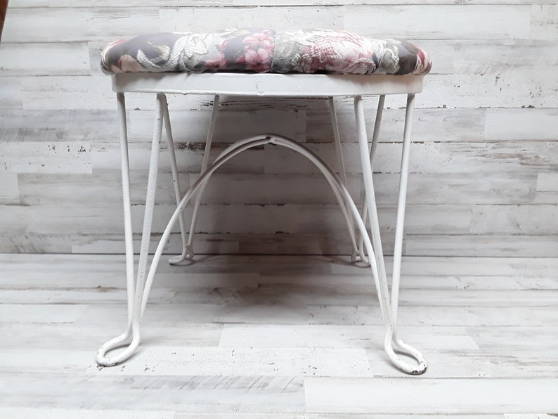 Mid Century Vintage Floral Vanity Stool