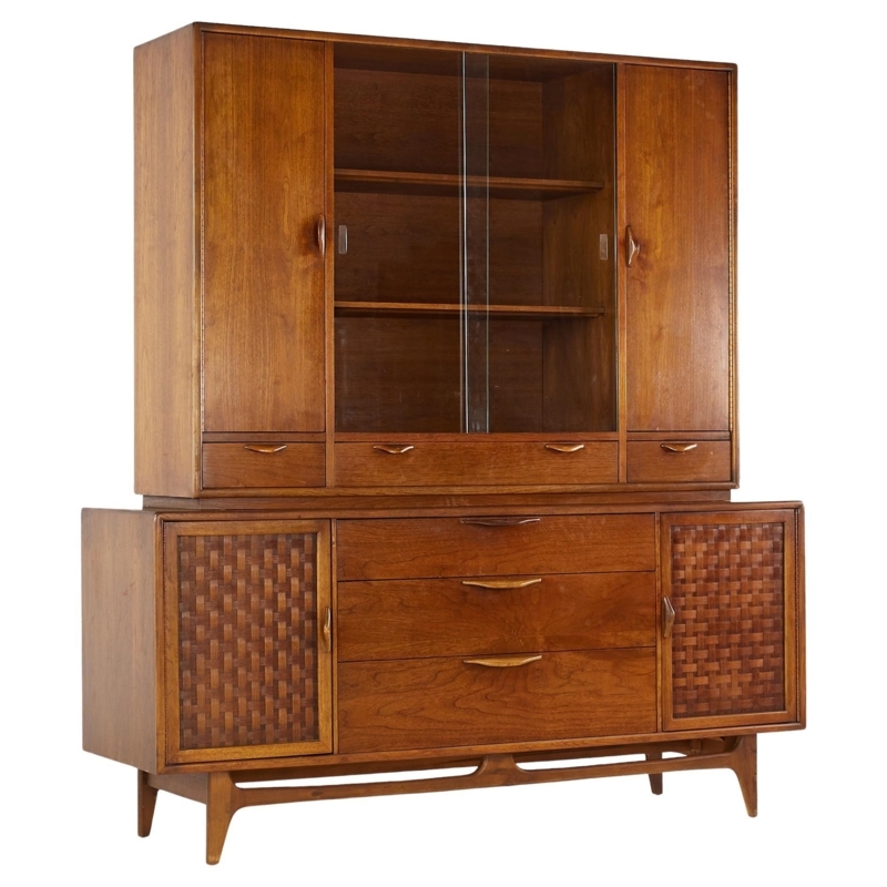 Mid Century Walnut Buffet and Hutch with Curved Design