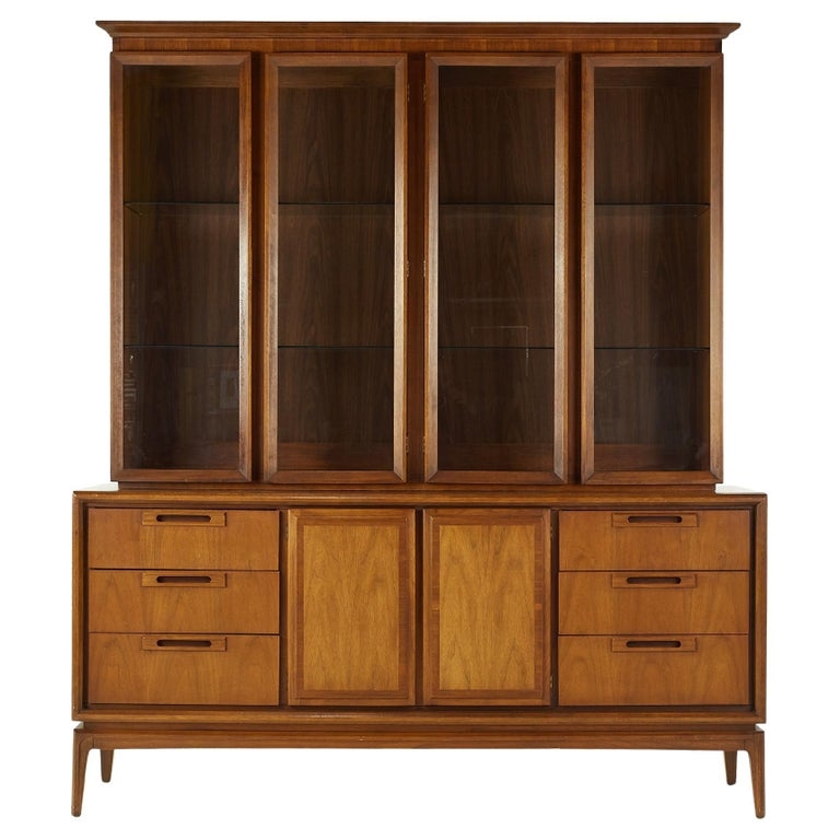 Mid-Century Walnut China Cabinet with Glass Doors