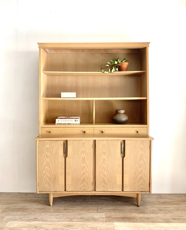 Mid Century White Oak Hutch with Open Shelving