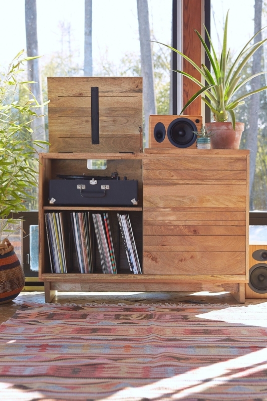 Mid-Century Wooden Media Console with Record Player