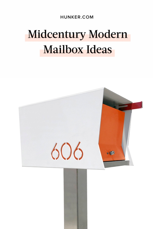 Midcentury Modern Style White Mailbox with Orange Accent