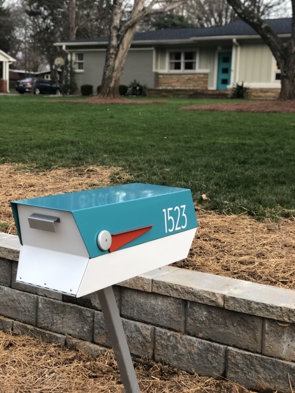 Midcentury Modern Turquoise Mailbox with House Number