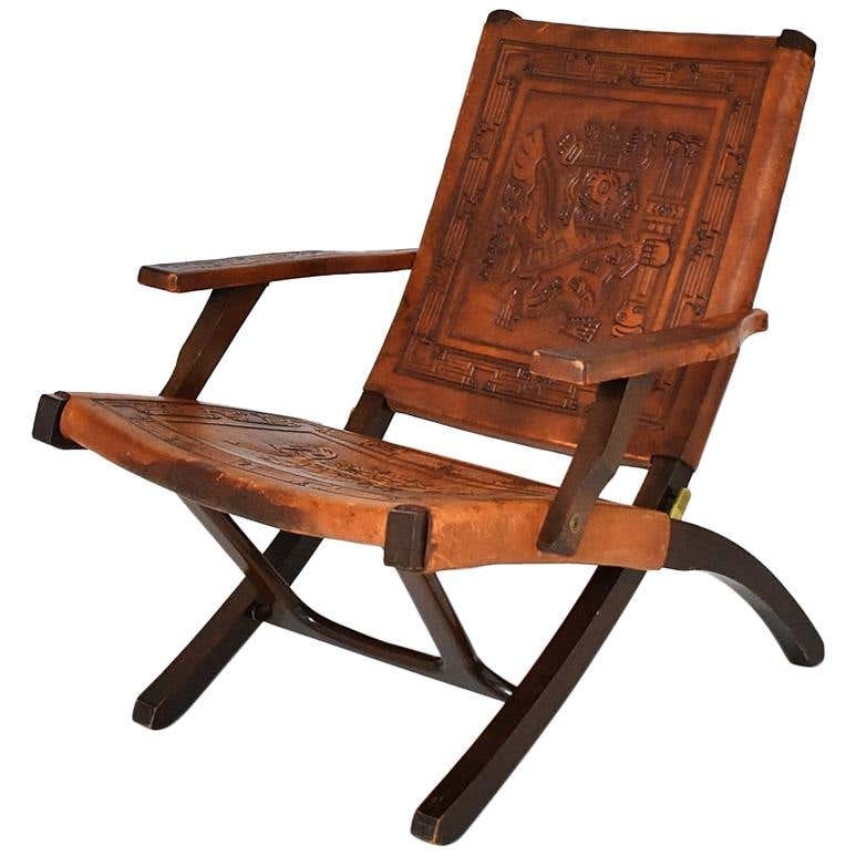 Midcentury Peruvian Tooled Leather Folding Chair, 1970 at 1stDibs