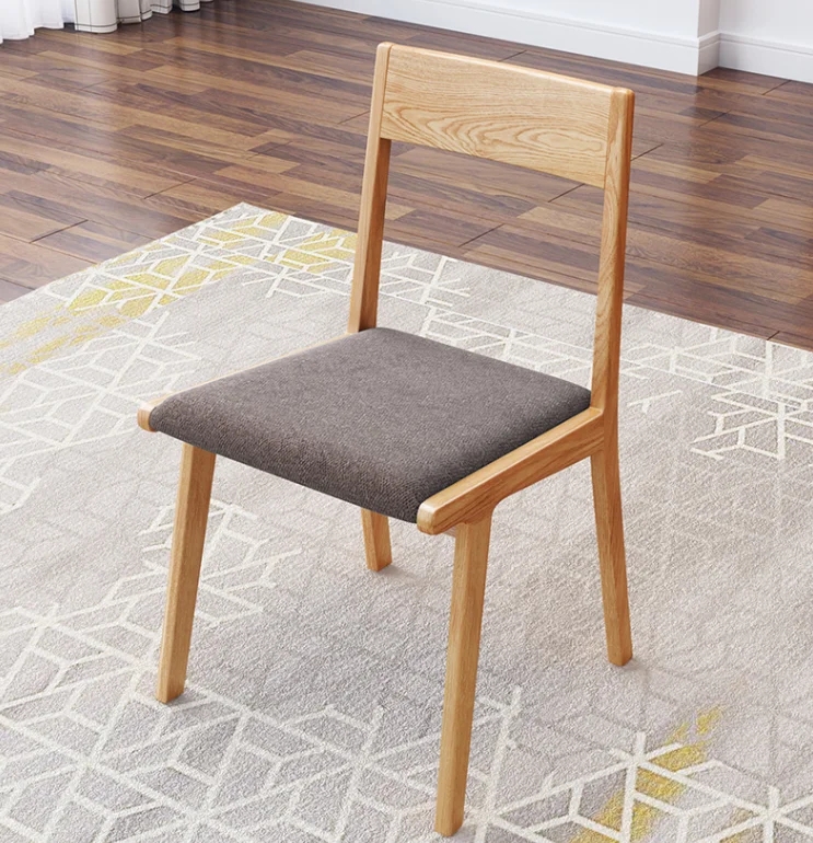 Minimalist Japanese Wooden Chair with Grey Cushion