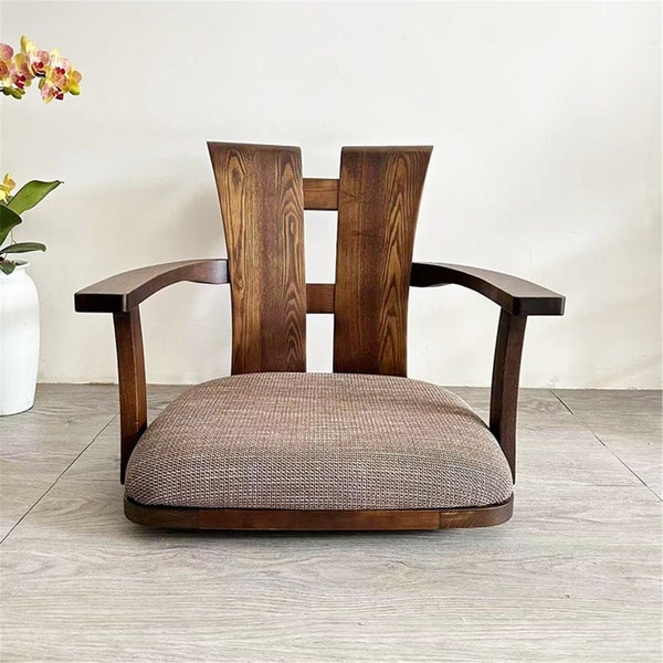 Minimalist Japanese Wooden Floor Chair with Cushion