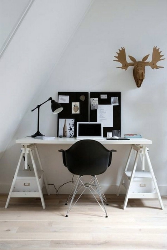 Minimalist Scandinavian Desk Setup with Black Chair