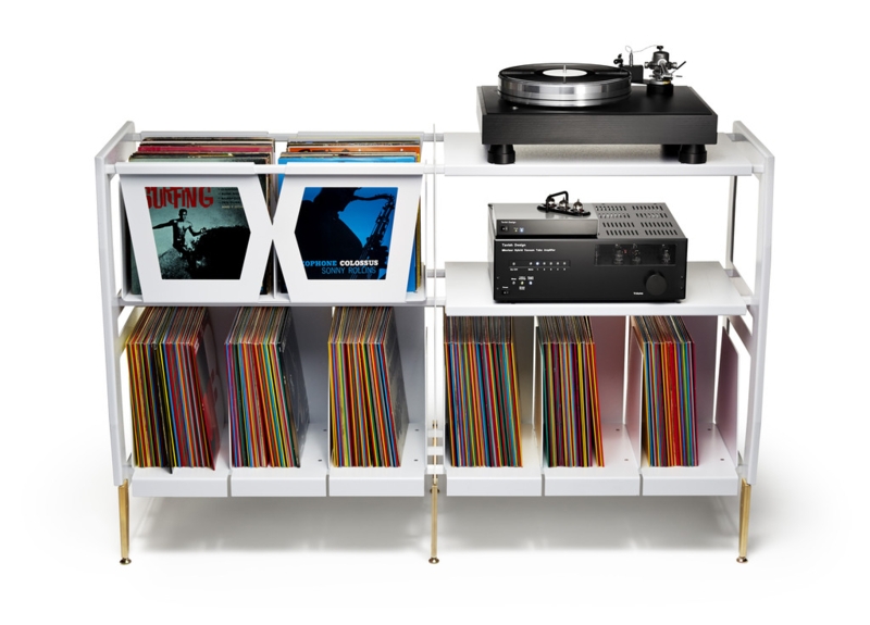 Minimalist White Record Player Console with Vinyl Storage
