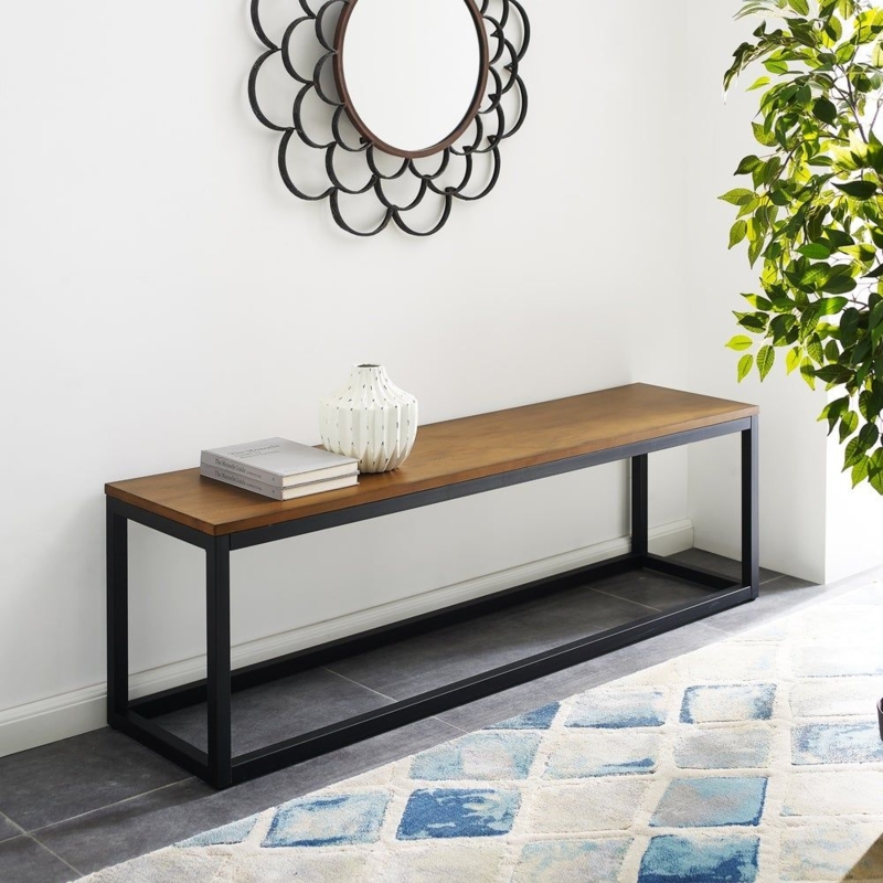 Minimalist Wooden Bench with Black Metal Frame