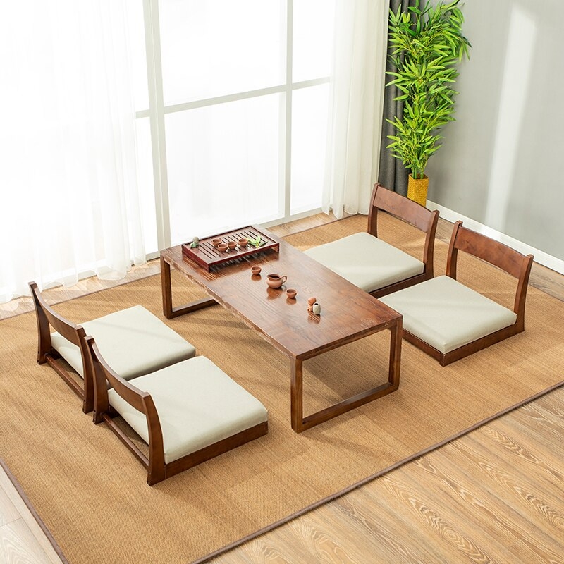 Minimalist Wooden Japanese Zaisu Floor Chairs