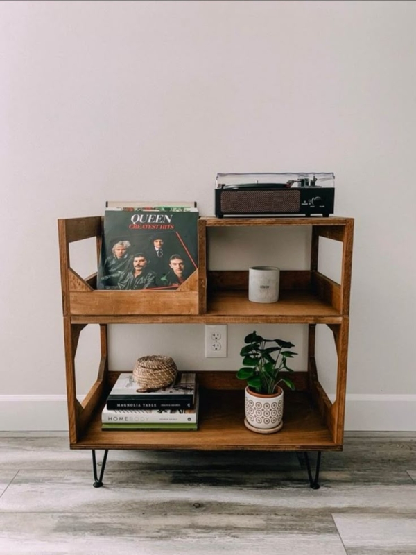 Minimalist Wooden Record Player Stand with Storage