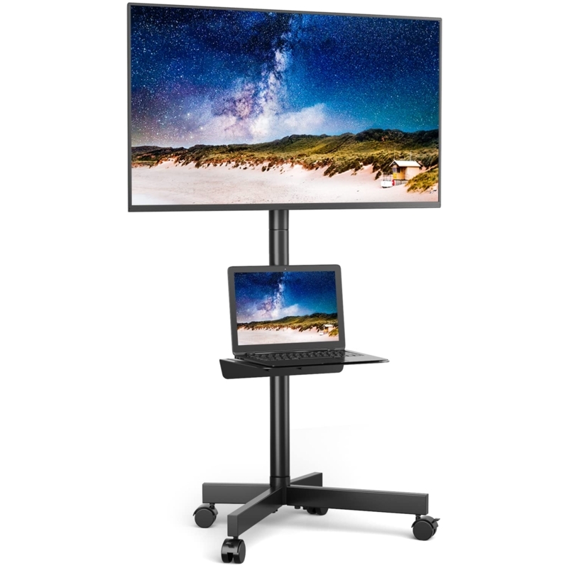Mobile TV Cart with Adjustable Laptop Stand