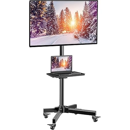 Mobile TV Stand on Wheels for Flat and Curved Screens