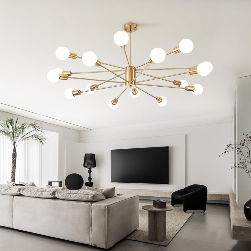 Modern 16-Light Gold Sputnik Chandelier