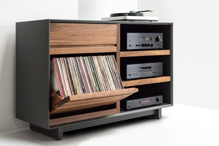 Modern 51" LP Storage Media Console Entertainment Cabinet with Drawer ...