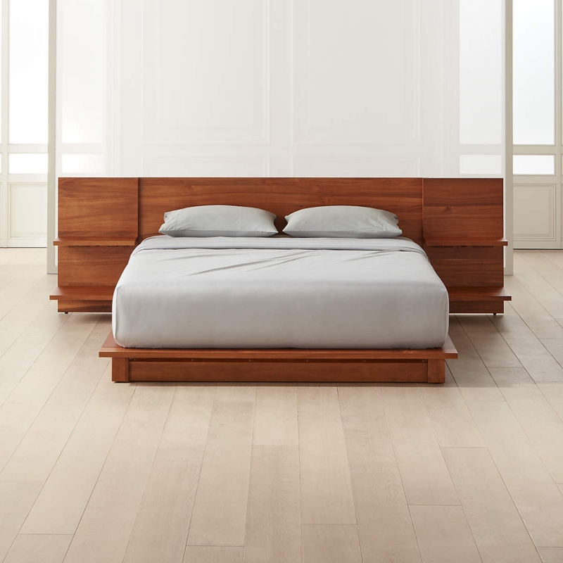 Modern Andes Acacia Wood Platform Bed with Nightstands