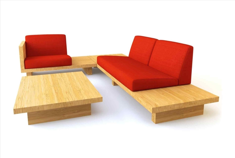 Modern Bamboo Sofa Set with Bold Red Cushions