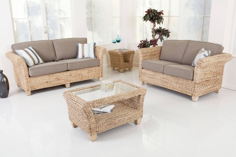 Modern Bamboo Sofa Set with Neutral Beige Cushions