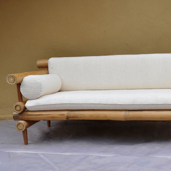 Modern Bamboo Sofa with White Cushions
