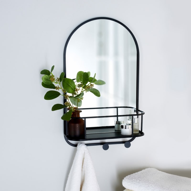 Modern Bathroom Mirror with Shelf and Hooks