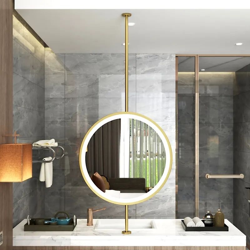 Modern Bathroom with Suspended Round Mirror